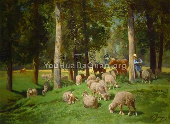 Landscape with Sheep - 埃米尔·查尔斯·雅克